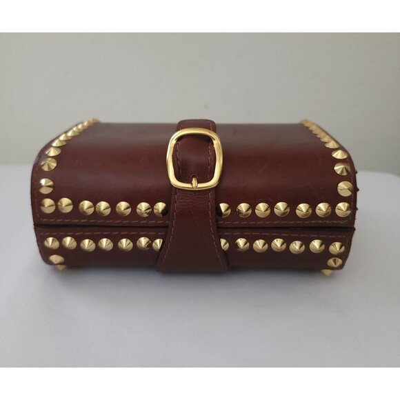 CC SKYE Brown Leather Studded Mini Handheld Clutch With Gold Buckle Detail - Picture 4 of 9
